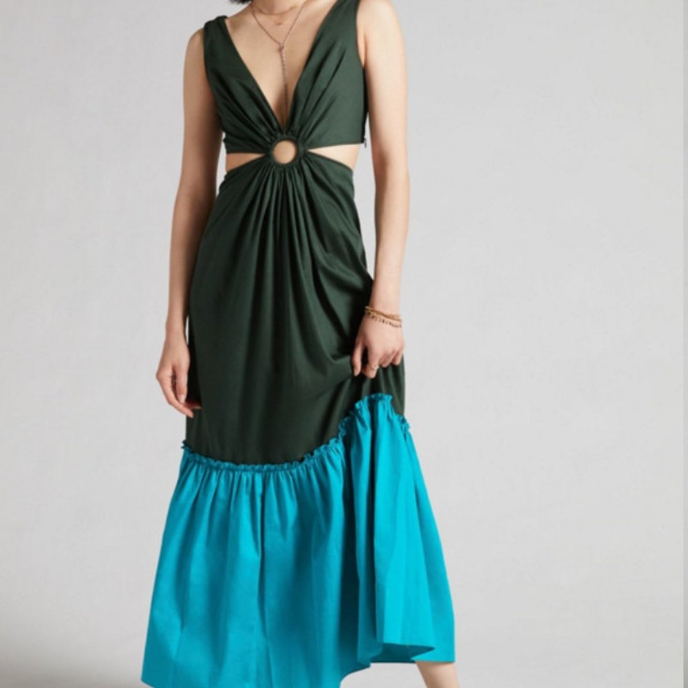 Geisha Designs Flounced Cut-Out Maxi Dress
